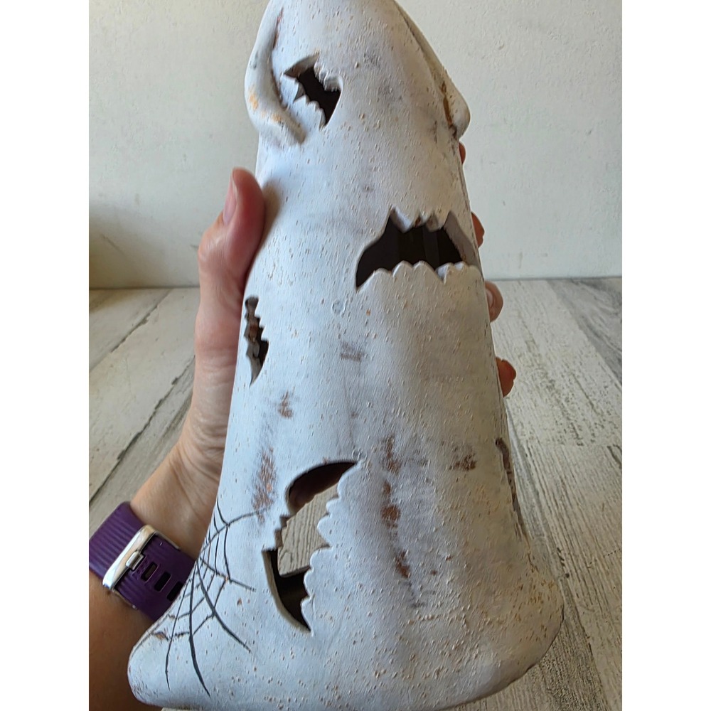 Vintage ghost ceramic candle votive luminary holder spider bat Halloween decor - Picture 5 of 7